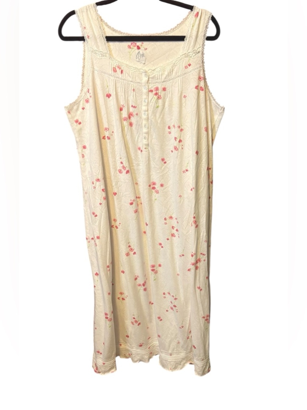Romantic Floral Nightgown Dress Cottagecore Lace Midi Cream Pink Large - Picture 5 of 6